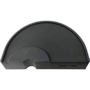 The 1st-line Countertop Edge Tamping Mat is black, semi-circular, made of plastic, has a small notch at the flat edge, and features Made in Italy embossed on its surface. © 2025 1st-line.com