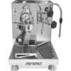 A stainless steel ACS Minima espresso machine with a pressure gauge, knobs, a portafilter, and a steam wand. The dual boiler espresso machine features a shiny surface, geometric drip tray, and Minima branding on the front base. © 2025 1st-line.com