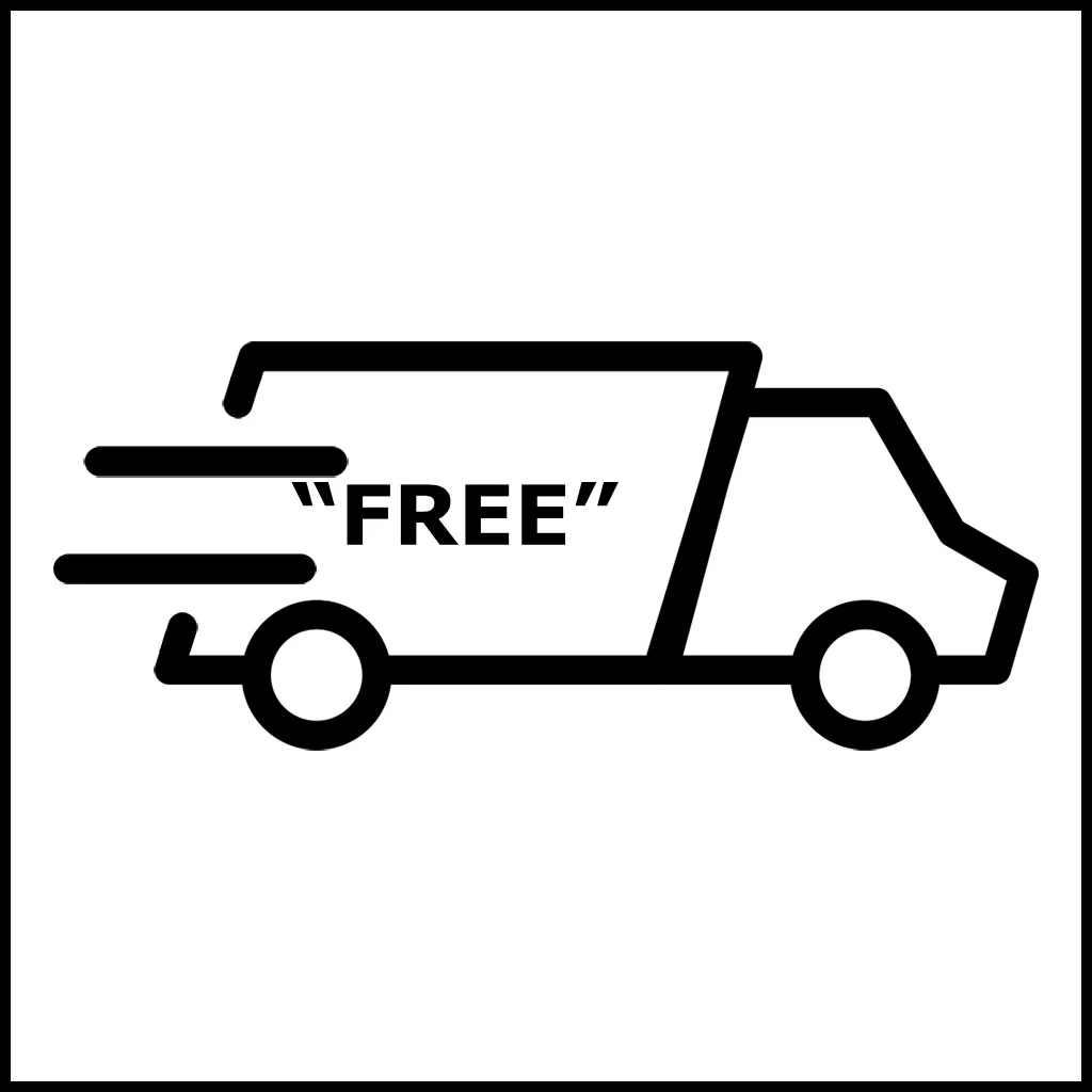 Black and white icon of a delivery van with motion lines behind it and the word FREE, highlighting free shipping to complement special deals or sales. © 2025 1st-line.com