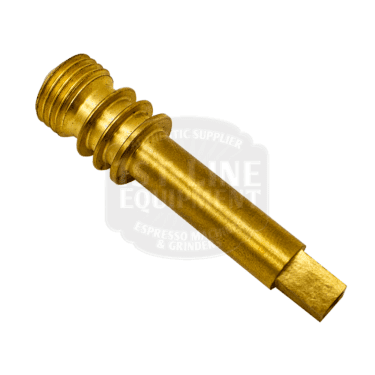 The Ponte Vecchio Stem for Steam is a brass machine part with a threaded end, two concentric rings at the top, and a long cylindrical stem tapering to a squared-off tip—ideal for precision steam applications. © 2025 1st-line.com