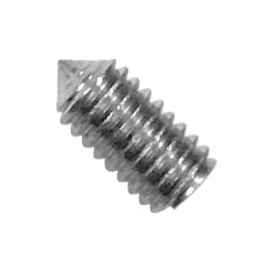 A close-up of the FS037 Holding Screw, a metal set screw with a pointed tip and helical threading, commonly used for securing objects within or against another object without a head. © 2025 1st-line.com