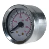 A close-up of the V111K E61 Grouphead Gauge/Manometer (0-16 BAR) with a silver casing, displaying psi (red, up to 230) and bar (black, up to 16); the needle points near 0.