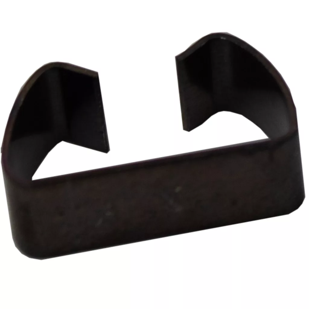 A close-up photo of the Small Spring for Cimbali Switch, a U-shaped metal clip with squared ends and a dark finish, used in switch assemblies, shown against a white background. © 2025 1st-line.com