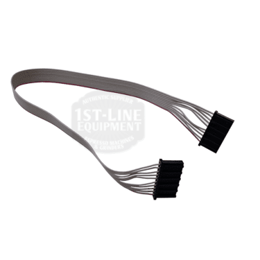 A flat gray Bezzera 7663581 Connecting Cable for Brain Units in BZ13, with black 10-pin connectors at each end, displayed on a white background with a faint logo watermark. Also known as BZ13 compatible connecting cable. © 2025 1st-line.com