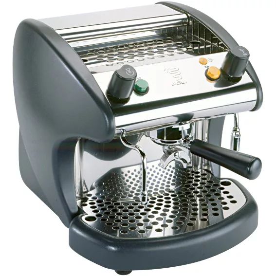 The DISCONTINUED Bezzera BZ02 Espresso Machine features a shiny metal front, two control knobs, indicator buttons, portafilter handle, and a metal drip tray—ideal for stylish coffee lovers seeking modern design. © 2025 1st-line.com