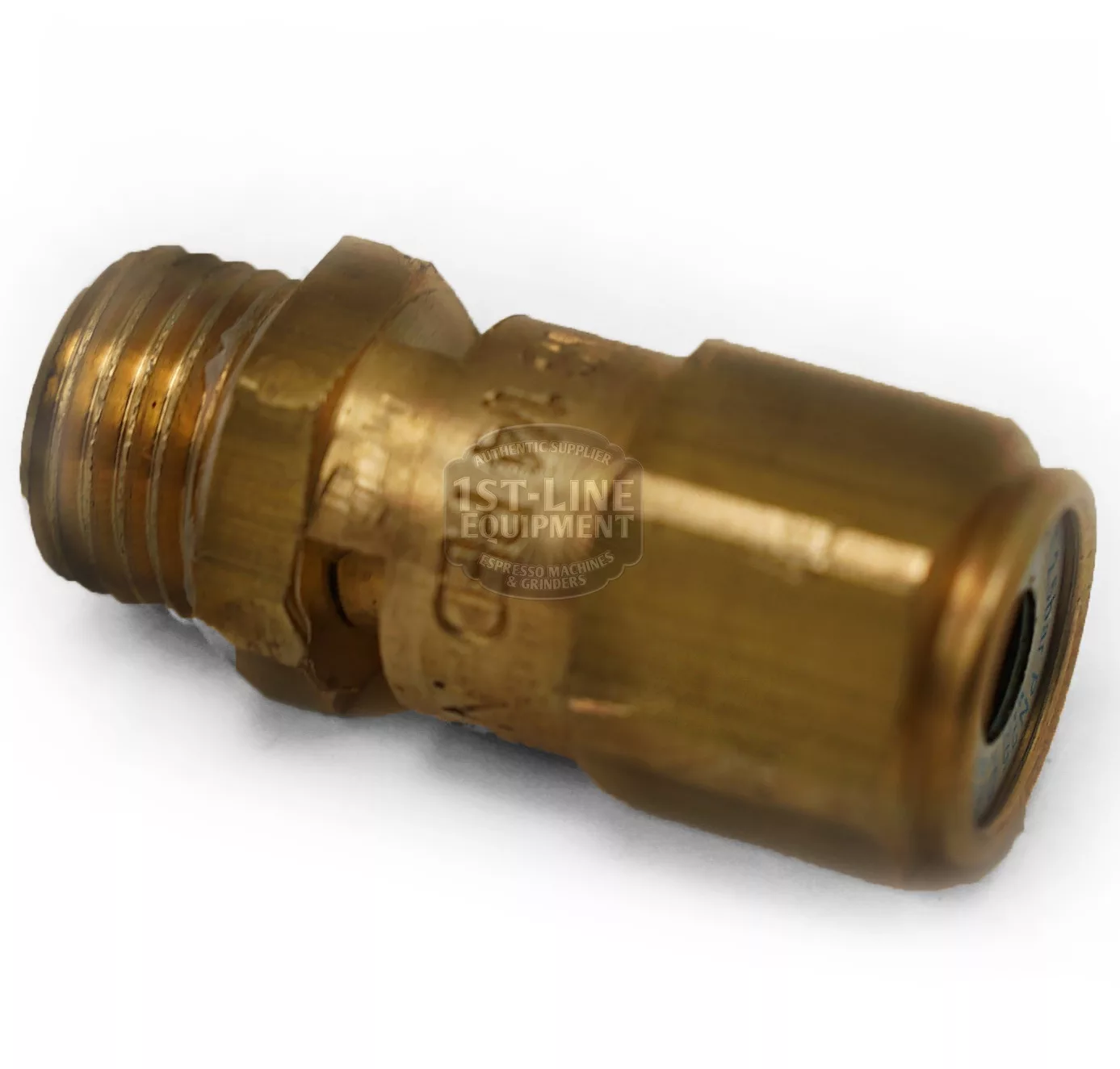 The ACS VES0037 Safety Valve is a 2.5 BAR brass fitting with threaded and smooth ends, designed for connecting hoses or pipes in plumbing equipment, and is compatible with Vesuvius and Minima systems for enhanced reliability. © 2025 1st-line.com