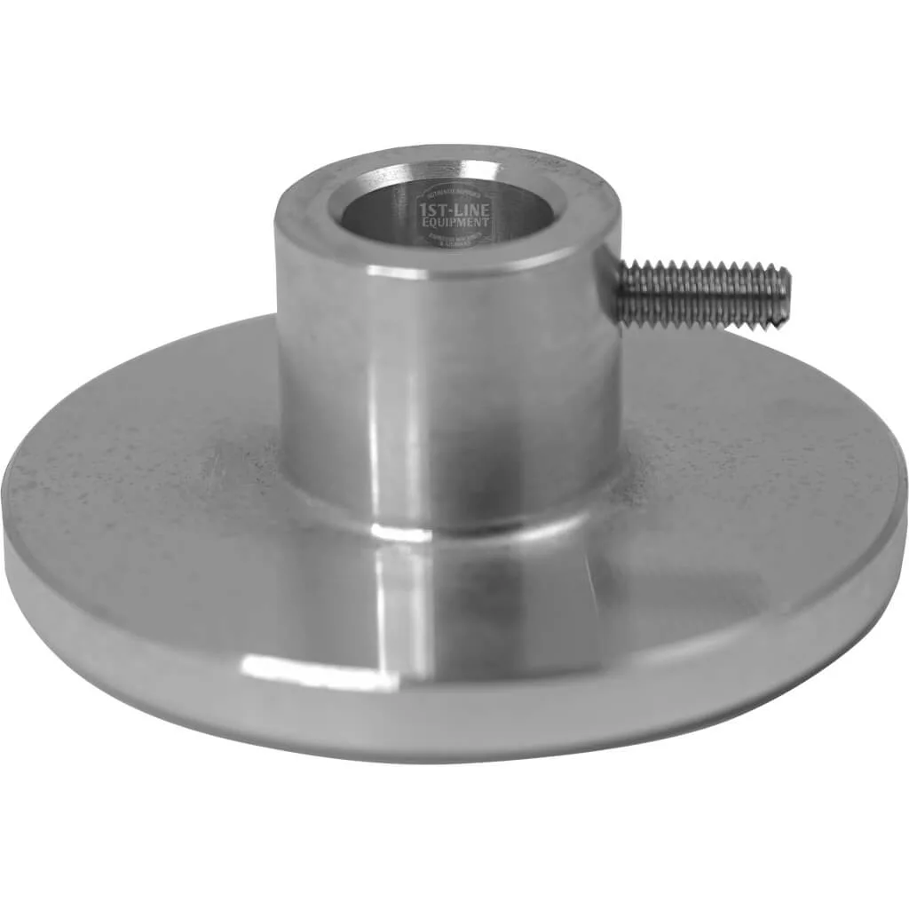 A round, silver metal Mazzer S000PRAE4/QAQ 53mm Tamper Disc with a small flat head screw, designed for the Mazzer Easy Tamper, serves as a replacement component for espresso machines. © 2025 1st-line.com