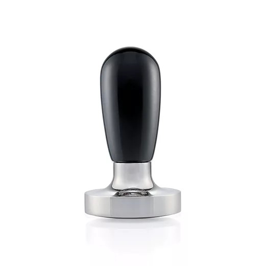 An ECM 89414 Convex Base 58mm Espresso Coffee Tamper with a shiny base and black rounded handle stands upright against a white background. © 2025 1st-line.com