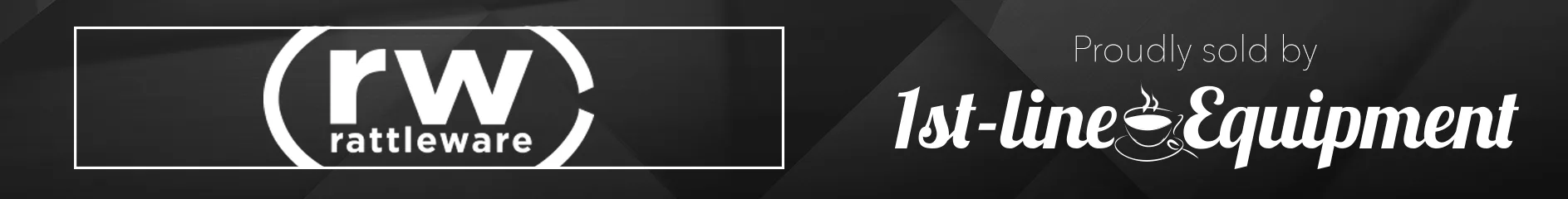 Black banner with the rattleware logo (rw in a circle) on the left and the words Proudly sold by 1st-line Equipment in white script on the right. © 2025 1st-line.com