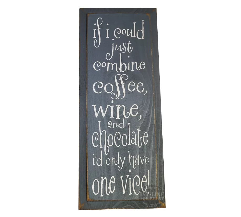 The A Poem About Work: Coffee, blah blah blah... sign features whimsical white text on wood—perfect for adding humor and charm to your office décor. © 2025 1st-line.com