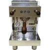 The Bezzera Crema DE HX Espresso Machine features a stainless steel body, wooden handles, a left-side steam wand, front control buttons and gauge, and a metal drip tray at the bottom. © 2025 1st-line.com
