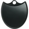 The Macap C247016 Grinds Catch Tray is a black, curved, shield-shaped board with a rounded top and a hanging hole, featuring a smooth, solid surface reminiscent of Macaps signature sleek design. © 2025 1st-line.com