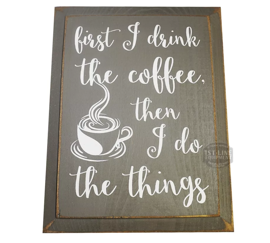 The Youre a damn lunatic without your coffee... sign features white cursive text on wood, plus a steaming cup illustration—perfect decor for caffeine fans who need their daily fix before getting things done. © 2025 1st-line.com