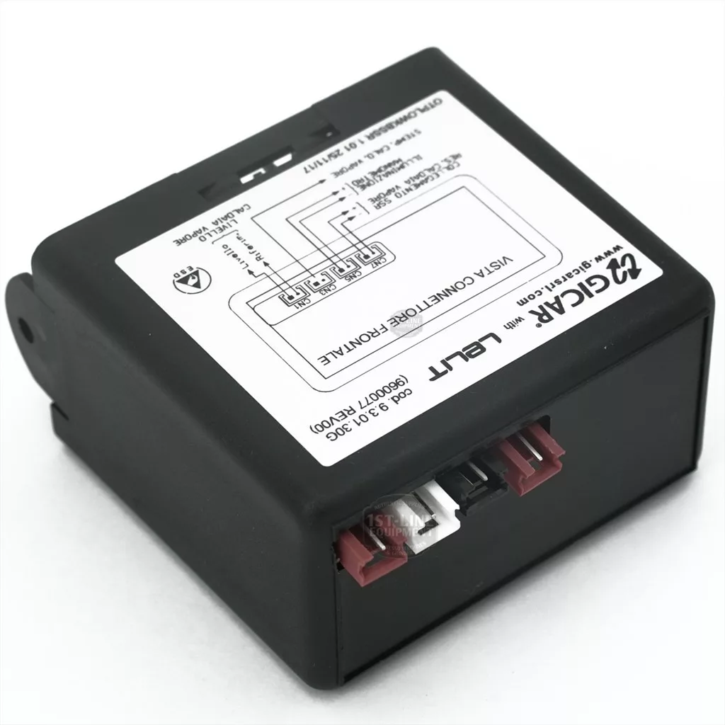 A black Gicar 9600077 Brain Unit (9.3.01.30G) for Lelit PL92T Elizabeth, with a wiring diagram and installation instructions printed on the white top label plus connectors on one side. © 2025 1st-line.com