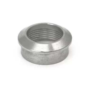 A metallic threaded insert with a flanged rim is displayed on a white background. Its shiny, smooth surface and visible threading make it ideal for precise use in the Lelit 1600028 Switch Assembly LED. © 2025 1st-line.com