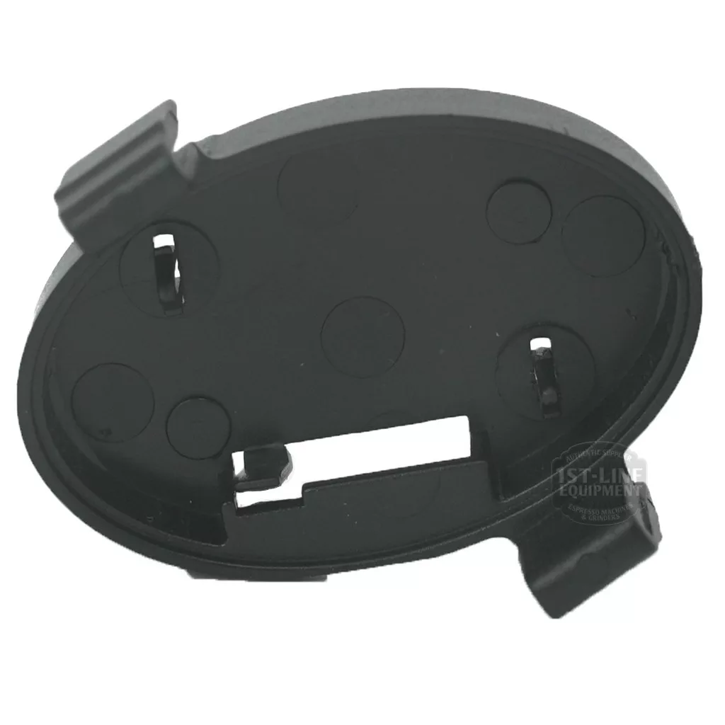 Black oval plastic bracket for switch assembly with four indents, two clips, and a rectangular cutout; Lelit 3700056, compatible with Lelit machines or appliances. © 2025 1st-line.com