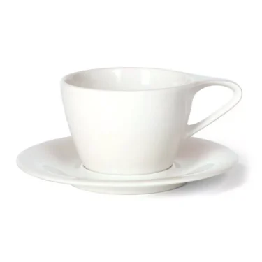 The notNeutral FINA Latte Cup & Saucer - 7.5 oz is shown on a plain white background, with the cup sitting neatly on its matching round saucer. © 2025 1st-line.com