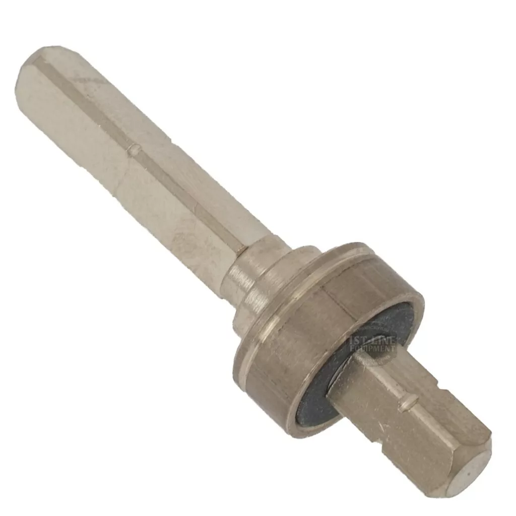 A close-up of a hex shank magnetic screwdriver bit adapter with a metallic finish, designed for power drills or screwdrivers—ideal for installing discontinued parts like the Lelit 1000027 Bottom Cam for Manual Valve. © 2025 1st-line.com