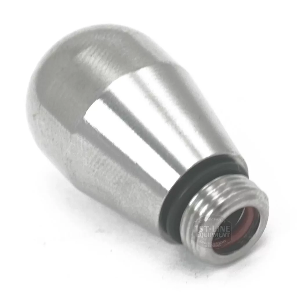 A close-up of the discontinued Lelit 2200100 1mm small 2 hole steam tip in brushed steel, featuring a rounded top, threaded base, and black O-ring near the threads—ideal for precise steaming. © 2025 1st-line.com