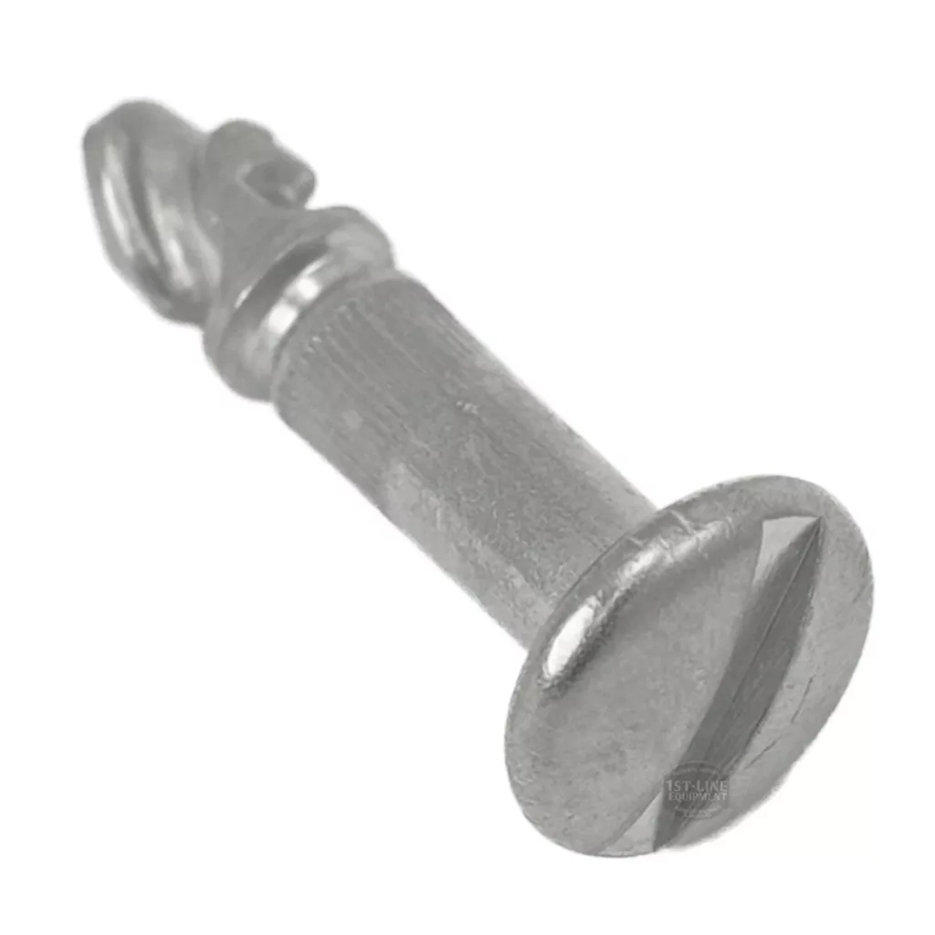 A close-up of the Lelit 9500019 Top Screw for Reservoir, featuring a metal slotted flat round head and threaded shaft, commonly used in Lelit machines, placed on a white background. © 2025 1st-line.com