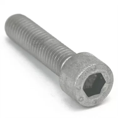 A close-up of the Lelit MC9100042 Bolt for Wood Foot, a silver hex socket head cap screw with a threaded body and hexagonal recess on its cylindrical head, displayed on a white background. © 2025 1st-line.com