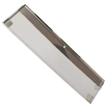 A stainless steel mandoline slicer with a rectangular flat body, angled blade, and two end grips, featuring a sleek design similar to the Elektra 03253084 Upper Cup Tray, ideal for slicing vegetables evenly. © 2025 1st-line.com