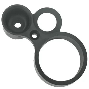 Black plastic bracket with three connected circular openings, designed as the Lelit 8600015 Filter Holder Inside Reservoir for securely holding filter holder components in place. © 2025 1st-line.com