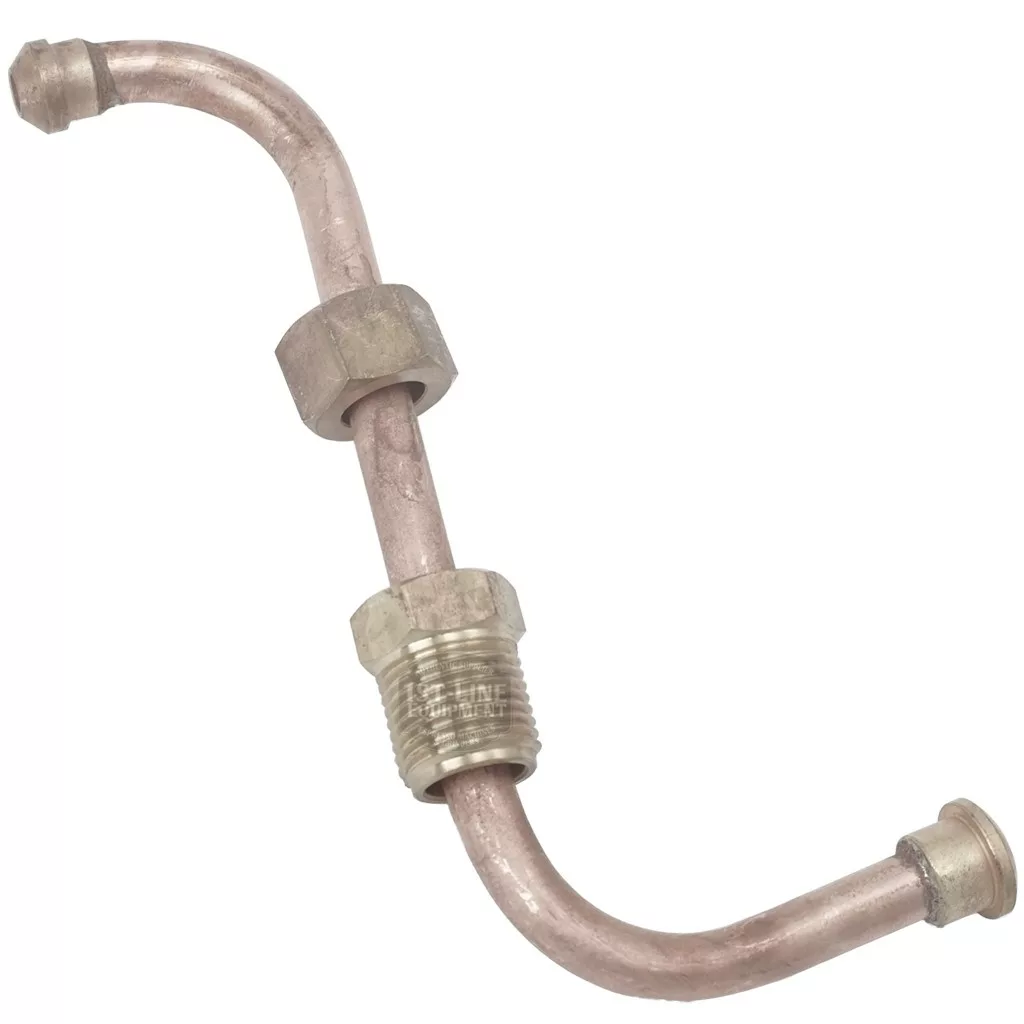 The Bezzera 5164092LL Bottom Heating Pipe is a bent metal pipe with threaded fittings and connectors, featuring two curves. It is likely a component for Bezzera machinery used in plumbing or equipment assembly. © 2025 1st-line.com