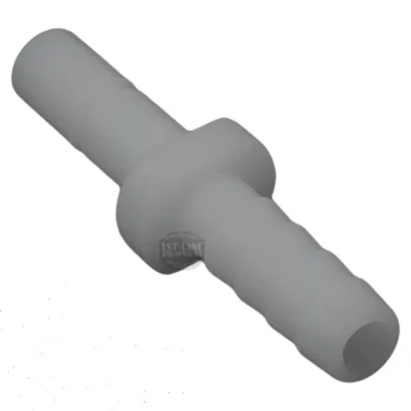 The Lelit 3700076 Straight Fitting is a white plastic, stepped hose barb connector with a central flange, designed for joining flexible tubing in Lelit machines. © 2025 1st-line.com