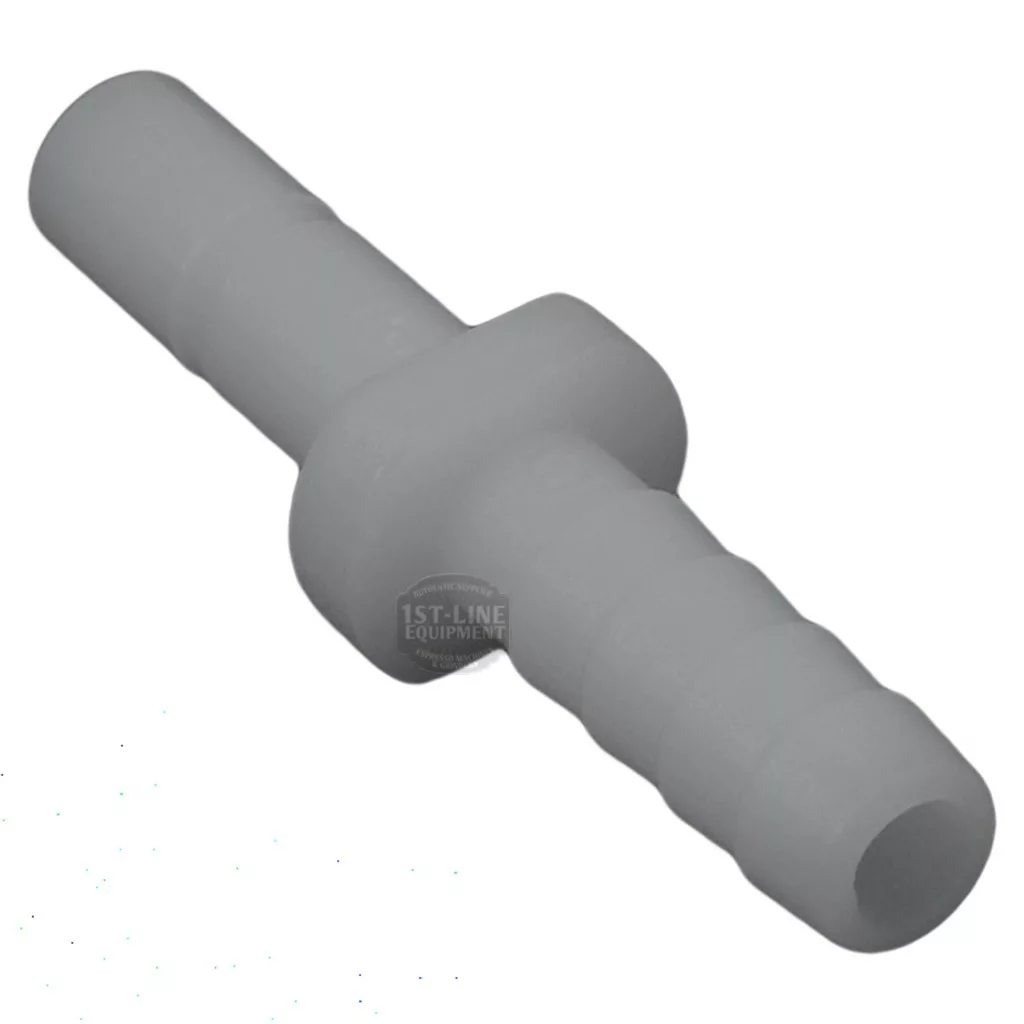 The Lelit 3700076 Straight Fitting is a white plastic, stepped hose barb connector with a central flange, designed for joining flexible tubing in Lelit machines. © 2025 1st-line.com