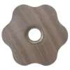 The Lelit 4100002 Wood Steam/Hot Water Knob is a flower-shaped, wooden knob with a smooth natural finish and a central metal hole, viewed from above. © 2025 1st-line.com