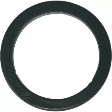The Lelit MC930-2 L58E Portafilter/Grouphead Gasket is a black, flat, circular plastic gasket with a smooth surface and small notch, compatible with L58E machines and shown from above on a white background. © 2025 1st-line.com