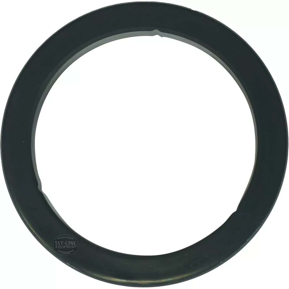 The Lelit MC930-2 L58E Portafilter/Grouphead Gasket is a black, flat, circular plastic gasket with a smooth surface and small notch, compatible with L58E machines and shown from above on a white background. © 2025 1st-line.com