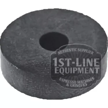 A black, round AS..38 RUBBER GASKET (15x4x4mm) with a central hole; partially overlaid on the right by the “1st-Line Equipment Authentic Supplier Espresso Machines & Grinders” logo. © 2025 1st-line.com
