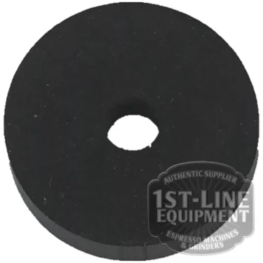 A black, round BE..42 TAP RUBBER GASKET (18x4x4 mm) with a central hole is shown on a white background, with a translucent 1st-Line Equipment logo watermark in the lower right corner. © 2025 1st-line.com
