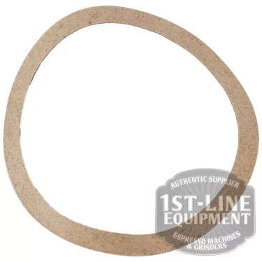 A flat, circular tan AS.100 66X57X0.5mm HOLDER SUPPLEMENT/SHIM with an uneven inner edge is shown on a white background, featuring a semi-transparent 1st-Line Equipment logo in the lower right corner. © 2025 1st-line.com