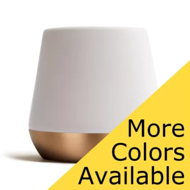 A modern, minimalist tumbler inspired by Fellow Joey Junior Double Wall Ceramic Mugs - 2 oz, Set of 2. Matte white top, metallic gold base. Yellow triangle on the side reads “More Colors Available.”. © 2025 1st-line.com