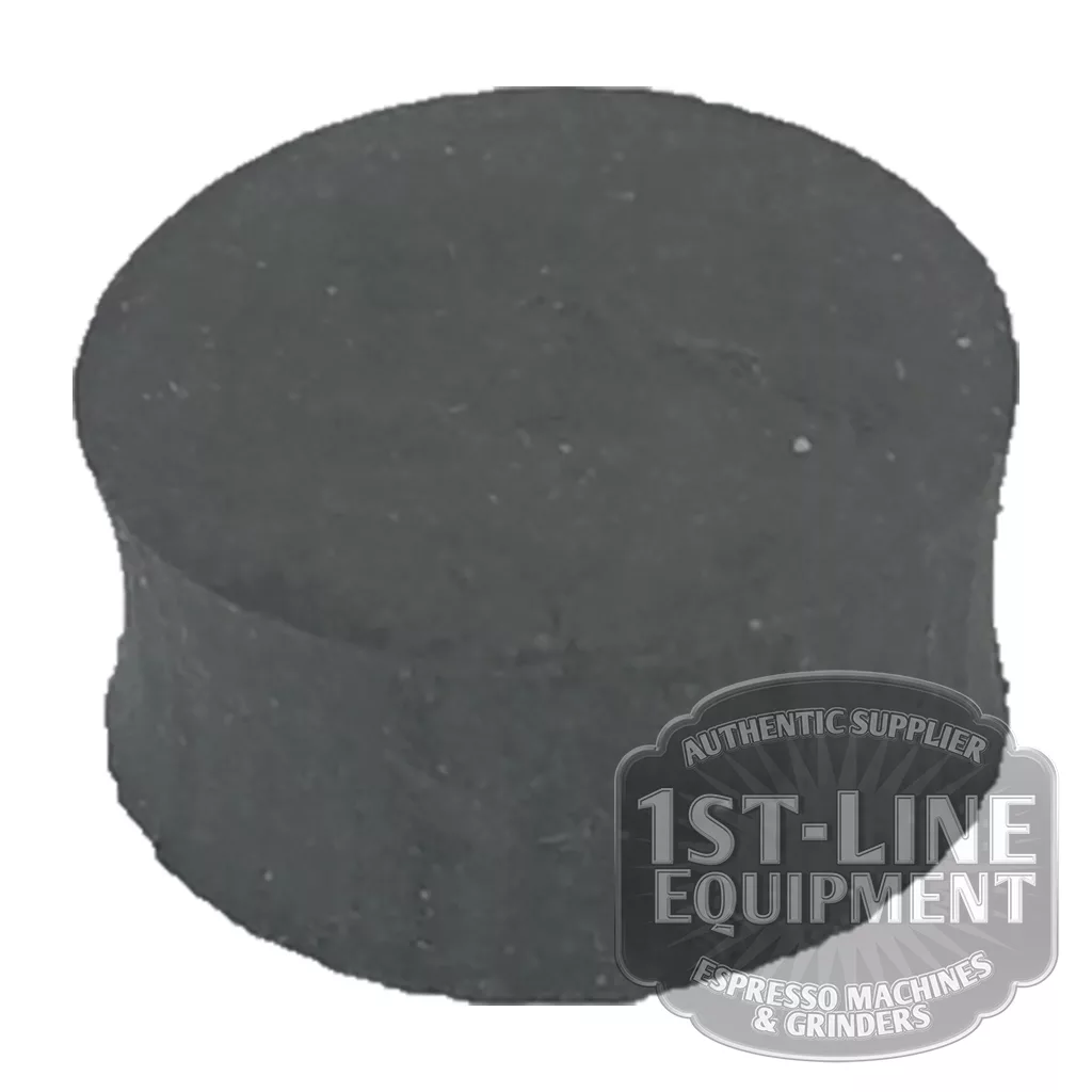 A small, solid black BE..48 VALVE RUBBER GASKET with a slightly rounded top is shown against a white background. The bottom right corner displays a watermark: 1st-Line Equipment Espresso Machines & Grinders. © 2025 1st-line.com