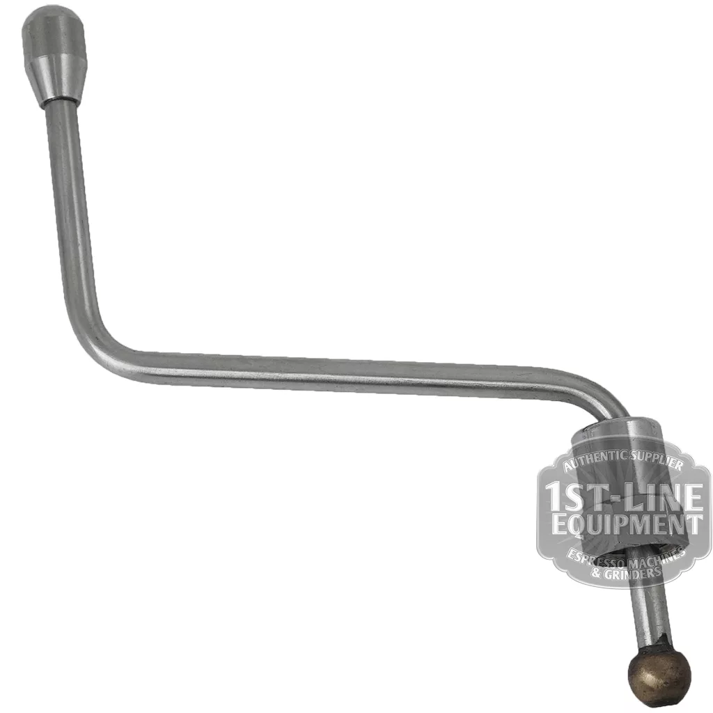 A stainless steel crank handle featuring a cylindrical grip and a rounded pivot joint, branded by 1st-Line Equipment and compatible with the AS..99 Stainless Steel Steam Pipe. © 2025 1st-line.com