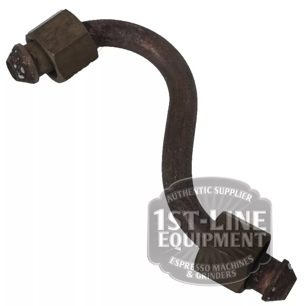 AS.165 LOWER GROUP PIPE, a curved metal pipe with threaded hex nuts on both ends, displays some rust and wear. The 1st-Line Equipment logo watermark appears in the lower right corner of the image. © 2025 1st-line.com