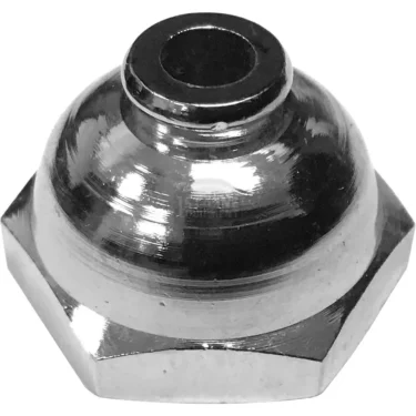 Close-up of the Ascaso F..363 23mm 3/8 Short Single Vertical Spout, featuring a shiny, metallic finish with a hexagonal base and smooth, polished surface under reflective highlights. © 2025 1st-line.com