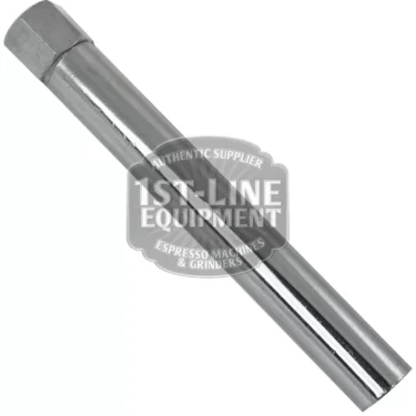 The AS..87 OUTLET PIPE, a shiny metallic cylindrical part with a hexagonal end, is shown diagonally on a white background. The image features a 1st-Line Equipment Espresso Machines & Grinders watermark. © 2025 1st-line.com