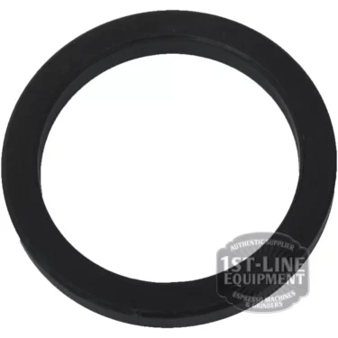 The AZ...6 8mm PORTAFILTER HOLDER GASKET is a black rubber seal for espresso machines, compatible with AZ 6 portafilters, shown on a white background with the 1st-Line Equipment logo in the lower right corner. © 2025 1st-line.com