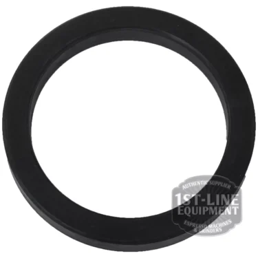 The AZ...7 9mm Portafilter Holder Gasket is a black circular rubber gasket, branded by 1st-Line Equipment in the lower right corner, and serves as an ideal replacement part for espresso machines or similar equipment. © 2025 1st-line.com