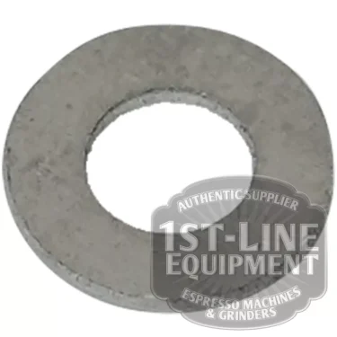 The BE.115 GASKET HOLDER WASHER, a metal washer with a central hole, is displayed against a white background featuring a watermark: “1st-Line Equipment, Espresso Machines & Grinders, Authentic Supplier.”. © 2025 1st-line.com