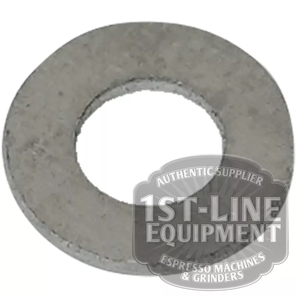 The BE.115 GASKET HOLDER WASHER, a metal washer with a central hole, is displayed against a white background featuring a watermark: “1st-Line Equipment, Espresso Machines & Grinders, Authentic Supplier.”. © 2025 1st-line.com