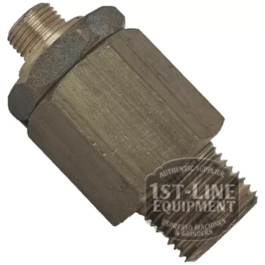 The BE.137 FILTER VALVE—a metal espresso machine valve with hex nut shapes and threaded ends—is shown at an angle, bearing the 1st-Line Equipment Espresso Machines & Grinders watermark. © 2025 1st-line.com