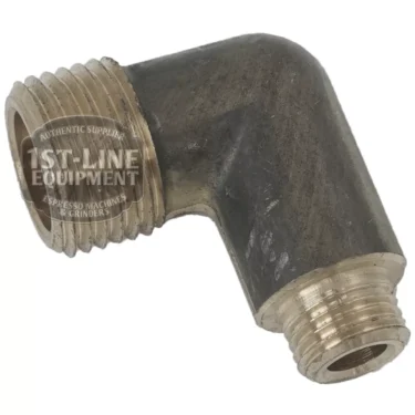 The BE.208 GROUP ELBOW FITTING is a metallic 90-degree elbow with threaded ends for connecting two pipes at a right angle, labeled TST-LINE EQUIPMENT BE.208 and featuring a slightly worn surface. © 2025 1st-line.com