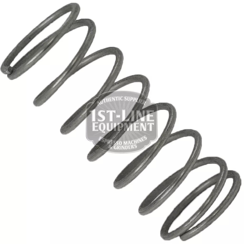 The BE..85 VALVE SPRING 12x30 mm is a metal coil compression spring displayed at an angle on a white background, with a 1st-Line Equipment watermark across the center. © 2025 1st-line.com