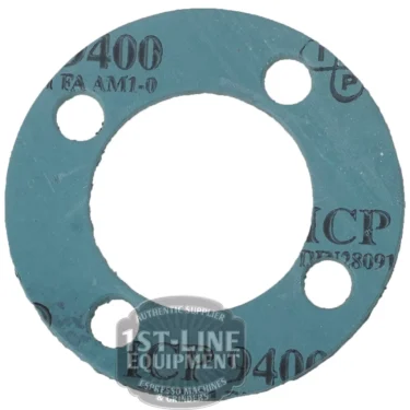 The Bezzera BE.119 Alimentary Heating Element Gasket is a flat, circular blue gasket with four holes, black printed markings and numbers, an open center, and a 1st-Line Equipment logo watermark at the bottom. © 2025 1st-line.com